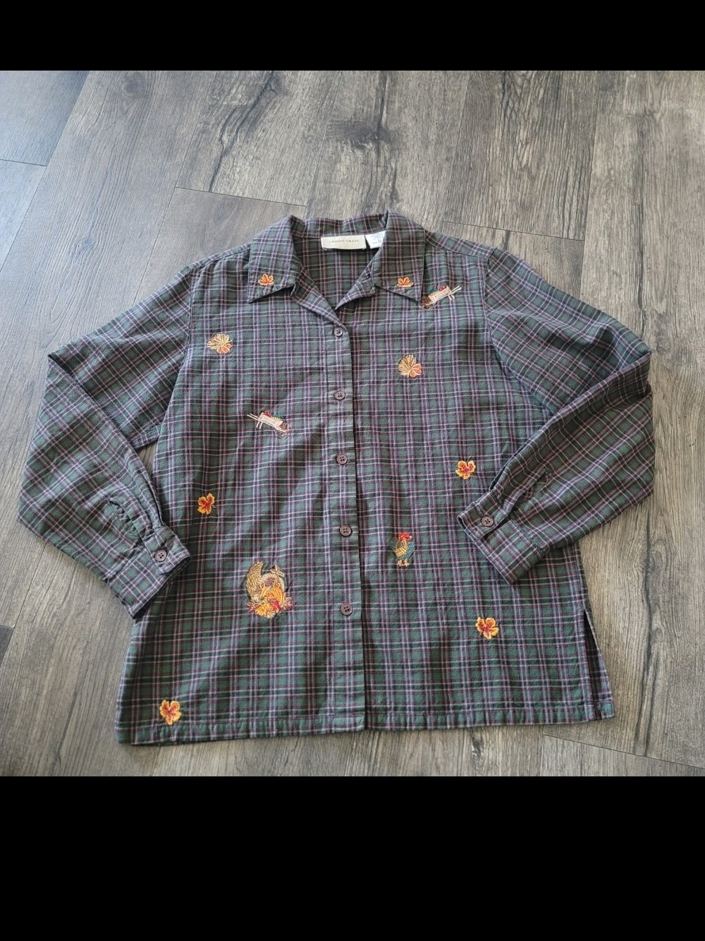 Vintage Lemon Grass Autumn Harvest Plaid Button-Down Blouse